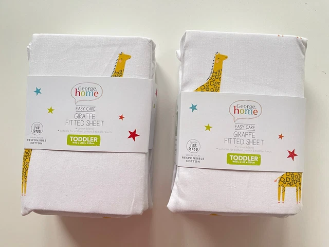 2 x pflegeleichte Giraffe bedruckte Spannbettlaken für Kinderbett, Junior & Kleinkindbetten