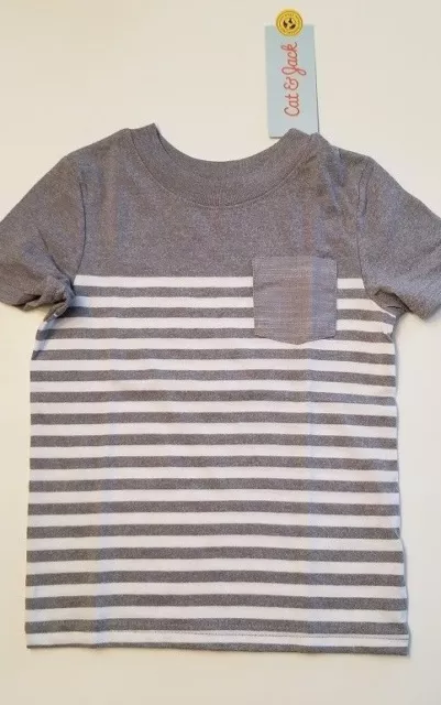 Cat & Jack Grey Stripe Infant Toddler Boys Shirt 18M 2T 3T 5T NWT