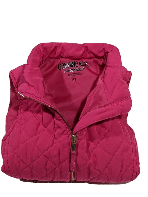 Genuine Kids by OshKosh Girls Puffer Vest Pink Size 5T, Quilted, Full Zip Pocket