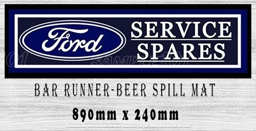 FORD SERVICE PARTS Beer Spill Mat Bar Runner Man Cave (890mm X 240mm) Pub Rubber