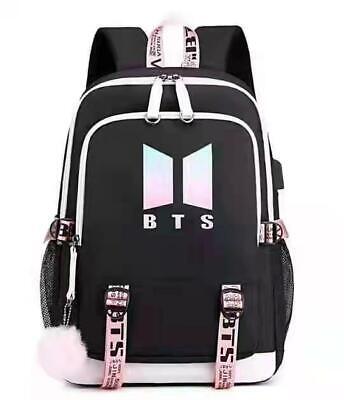 BTS School Backpack Book Bag with 2 Pouch and USB cable with free BTS Necklace