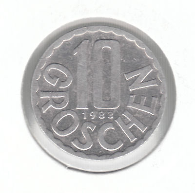 Austria 10 Groschen 1983 Aluminum Coin - Republic of Austria Eagle Escutcheon