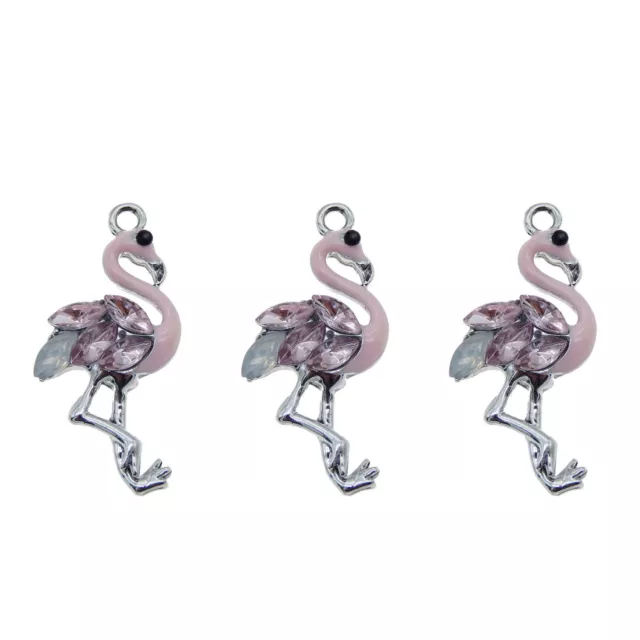 10pcs Gold/Silver Back Alloy Crystal Flamingo Bird Pendants Charms Jewelry 53621