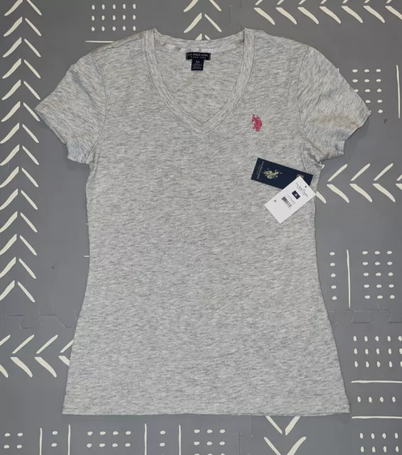 Us Polo Assn Womens USPA V-Neck T-Shirt Size XS Heather Grey Short Sleeve NWT