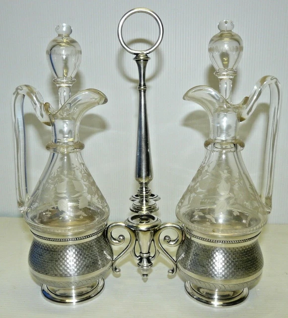 Huilier-vinaigrier en argent massif d'époque XIXe siècle