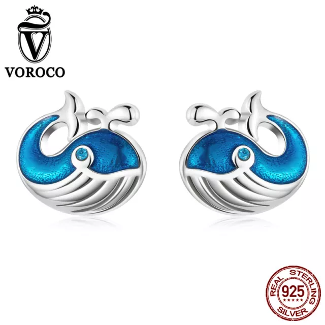 Fashion Authentic 925 Sterling Silver Blue whale ear studs Earrings Women VOROCO