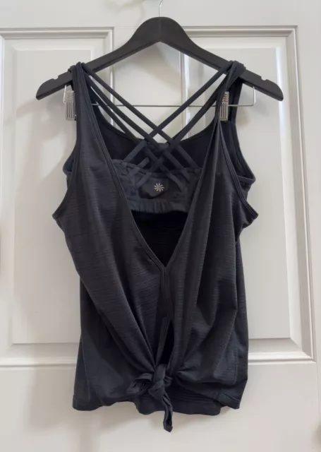 Athleta Fully Focused Tank Top With Built In Bra Tie Back Black Size Small