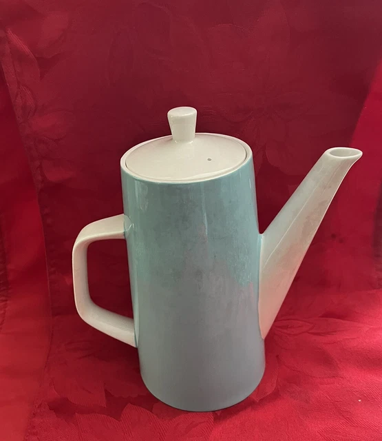 Vintage Mikasa Cerastone Retro Mid Century Modern Aqua Blue Coffee Pot Pasadena