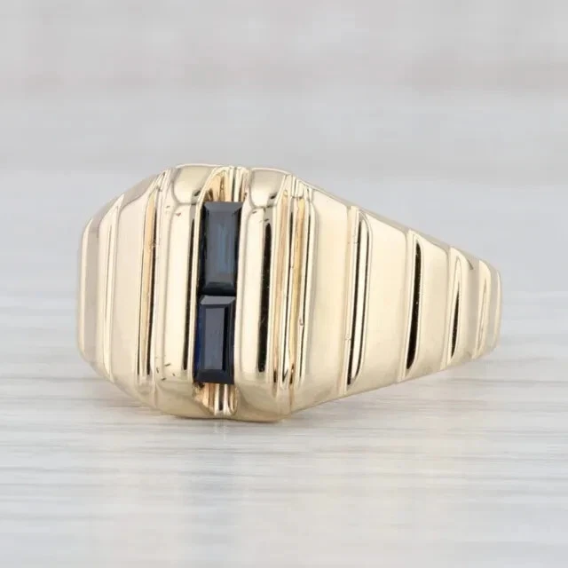 0.60ct Natural Blue Sapphire Men's Wedding Ring 14k Yellow Gold Plated
