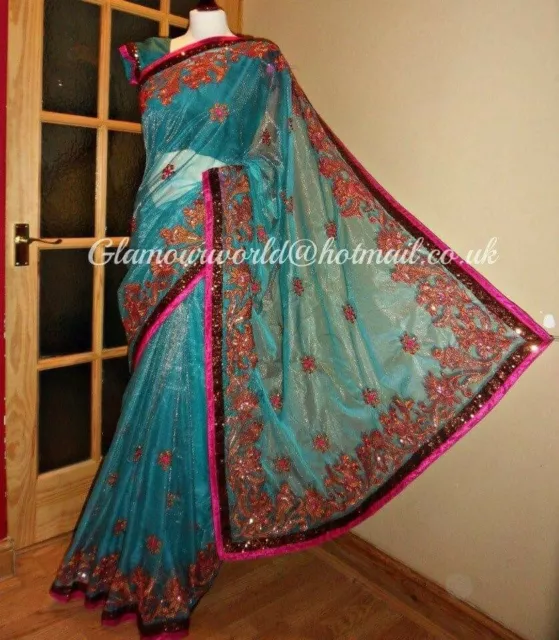 Latest Indian Asian Bridal Saree/Sari With Short Sleeve Blouse