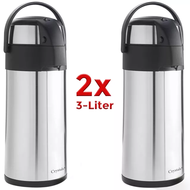 2x 3L Air Pot Tea Flask Pump Action Vacuum Insulated Safety Lock Carry Handle