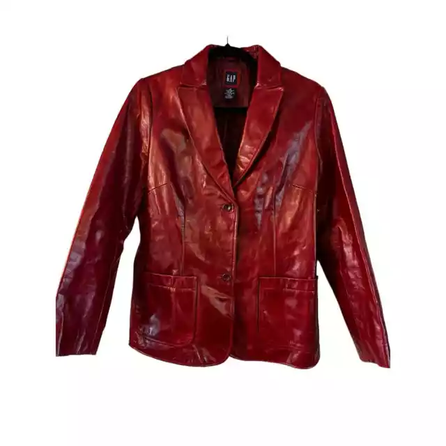 GAP Y2K Red Leather Jacket Women’s Medium 100% Leather Blazer