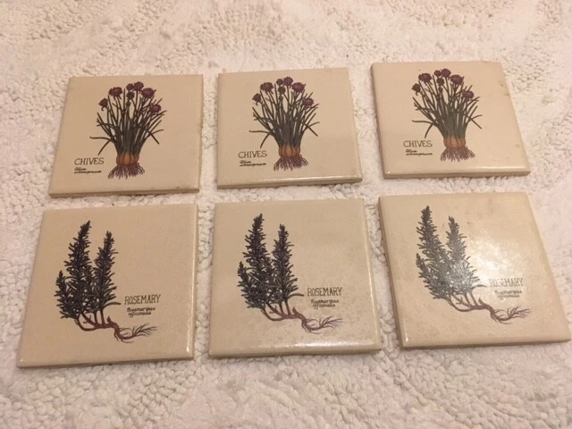 Vintage Wenczel 4x4 Tile Rosemary Chives Mid Century? Herbs New Old Stock