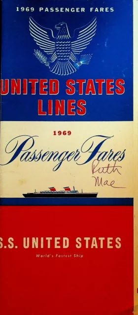SS United States Lines 1969 Passenger Fares Brochure