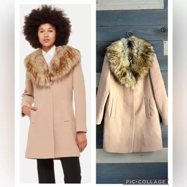 NEW Kate Spade New York Faux Fur Collar Wool Coat Camel XL NEW Kate Spade New York Faux Fur Collar Wool Coat Camel XL