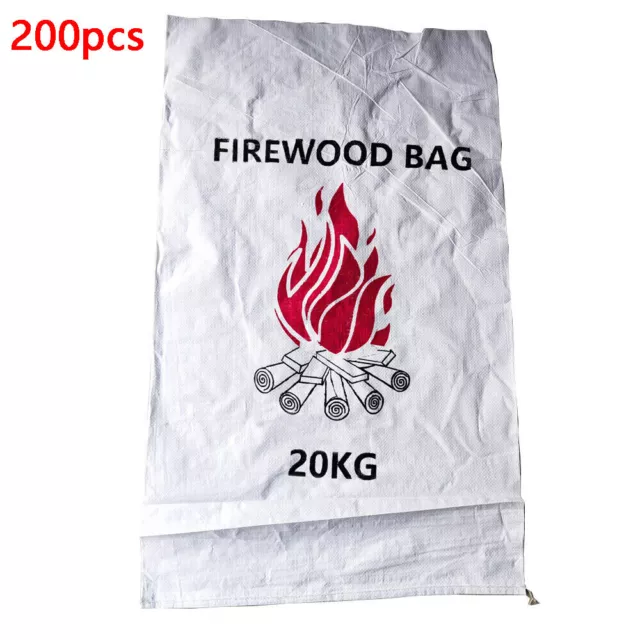 Pack of 200 Printed White Woven Polypropylene Firewood Srotage Bags Size 54x90cm