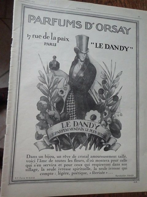 Parfum d'ORSAY le DANDY + LES GOBELINS + GRENOVILLE pub papier ILLUSTRATION 1926