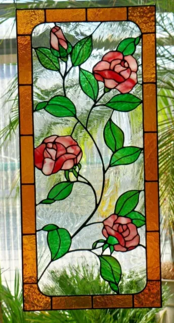 Bleiverglasung Fensterbild Rosenranken mit Danziger Echt- Antikglas in Tiffany