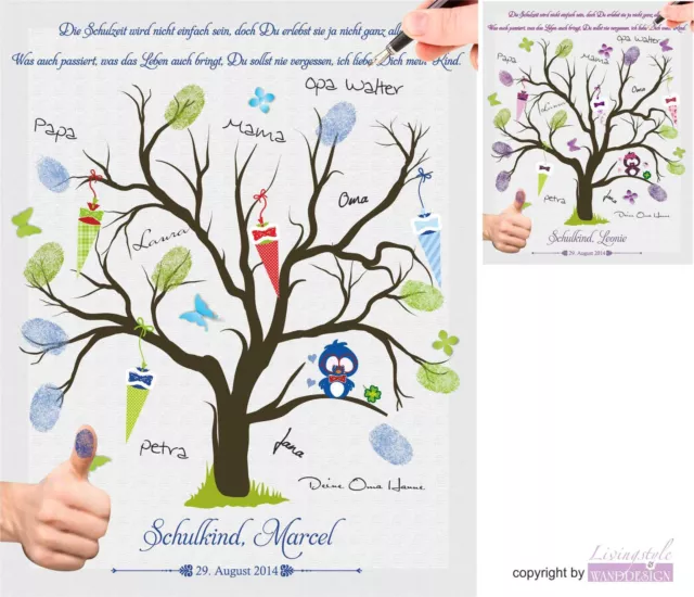 Fingerabdruck Leinwand Schulkind Schule Fingerabdruckbaum inkl. Stempelkissen