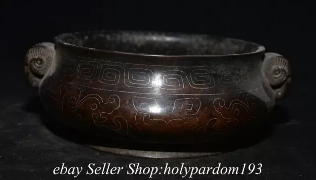 6.8" Old Chinese Purple Bronze Silver Dynasty Sheep Head incense burner Censer