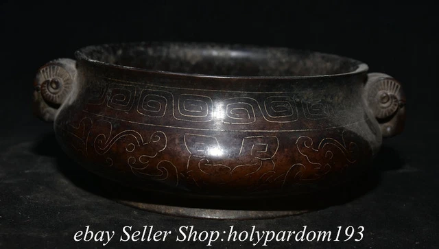 6.8" Old Chinese Purple Bronze Silver Dynasty Sheep Head incense burner Censer