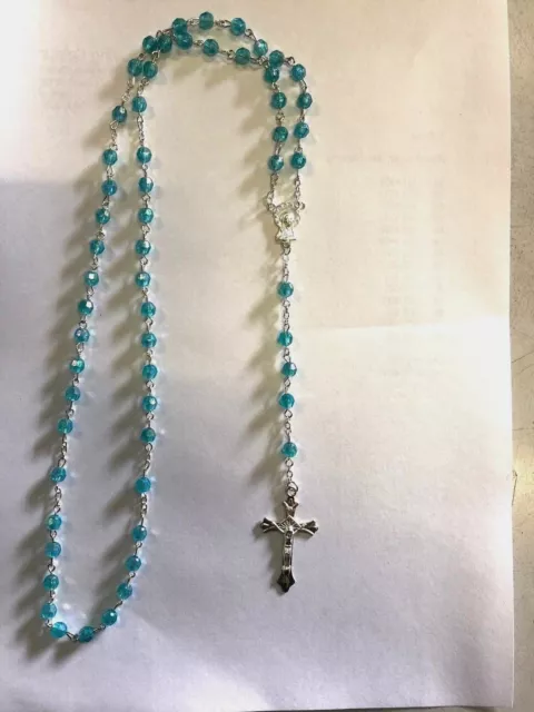 Turquoise Plastic Rosary Round Beads Necklace for Children / Adults