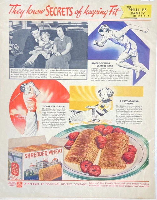 Vintage NABISCO Shredded Wheat Secrets of Keeping Fit 1937  Print Ad AH100
