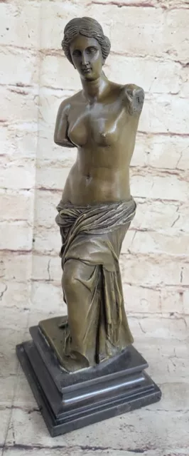 Vintage Figurale Bronzo Venere De Milo Statua Grigio Nero Marmo Base Nude Decoro