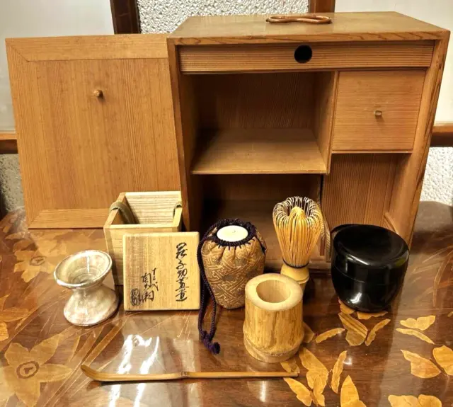 Chabako Wooden Storage Basket Box Tea Ceremony Utensils Sets 9.6×9.1×6.2inch FS