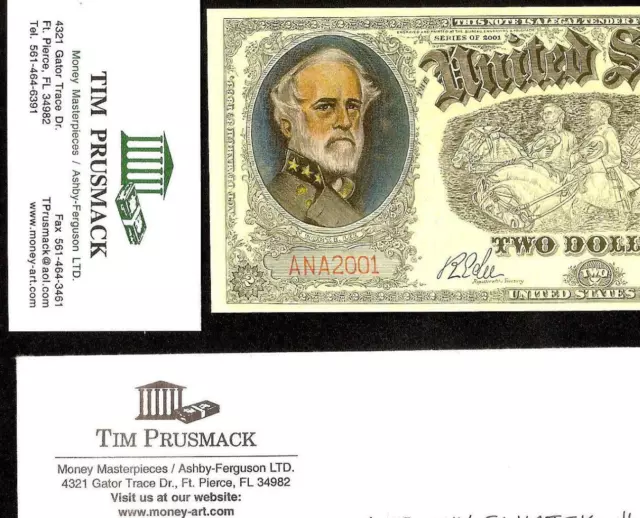 Tim Prusmack Signed Art Ana 2001 $2 U.s Note Letter Envelope And Business Card