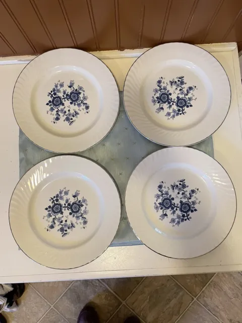 Set Of 4 VTG Ironstone Wedgwood "Royal Blue" Ironstone Dinner Plates England