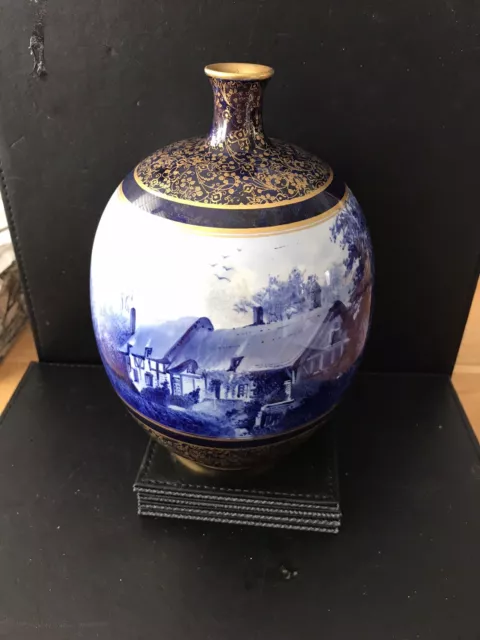 RARE ROYAL DOULTON 1890 ￼ANTIQUE VASE - BLUE & Gold Burslem Ware Design ￼