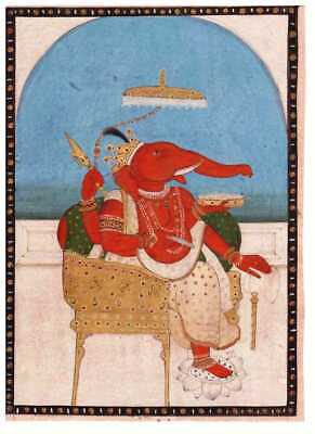 Old Indian Miniature Painting Pahari Style Ganesha Fine Art Gold Work Small