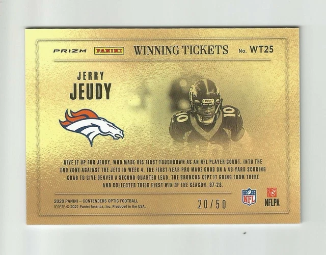 2020 CONTENDERS OPTIC WINNING TICKETS ORANGE PRIZM JERRY JEUDY #d 20/50 BRONCOS 2