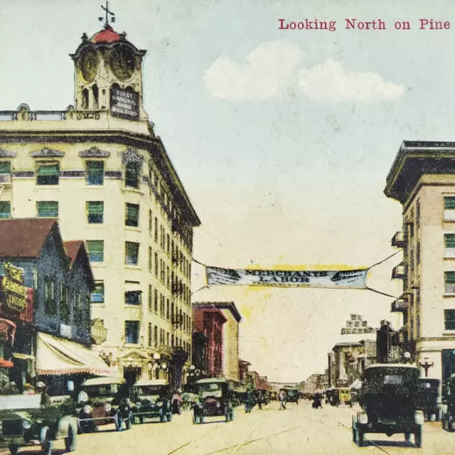 LONG BEACH MAIN Street Postcard c1910 Pine Avenue California Shops Old ...