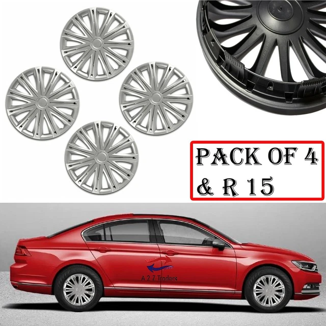 Wheel Trims 15" Hub Caps Luxury Plastic Covers Set of 4 Spark Silver Fit R15 UK