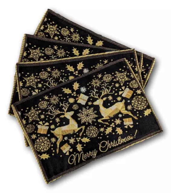 DaDa Bedding Set of 4 Magical Golden Reindeer Black Tapestry Dining Placemats