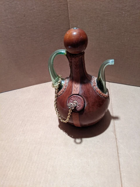 Vintage Italian Green Glass Wine Decanter Jug Bottle w/ Ice Chamber 12" tall