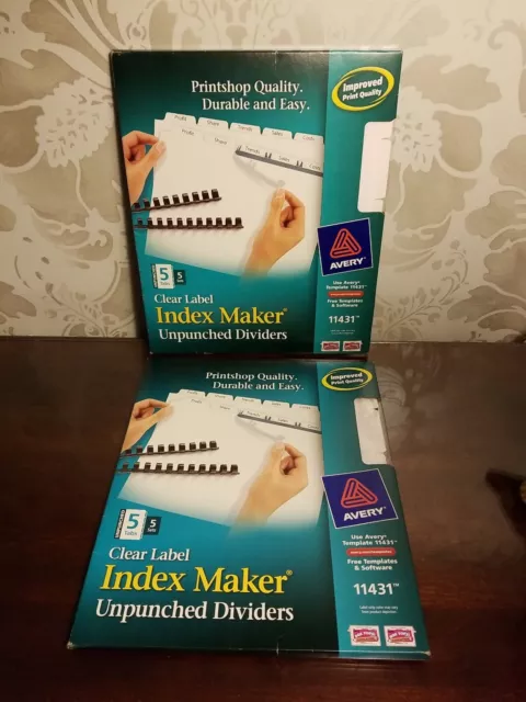 2 Packs Avery 11431 Clear Label Index Maker Unpunched Dividers 5 Tabs 5 Sets