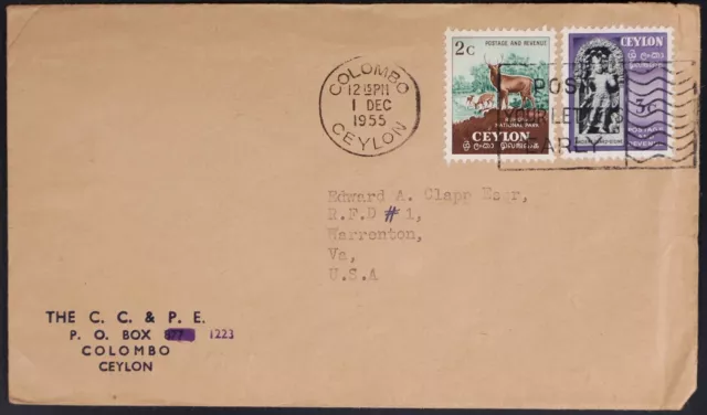 Mayfairstamps Ceylan 1955 Columbo Envoie Votre Lettre Tôt To Warrenton VA De Un