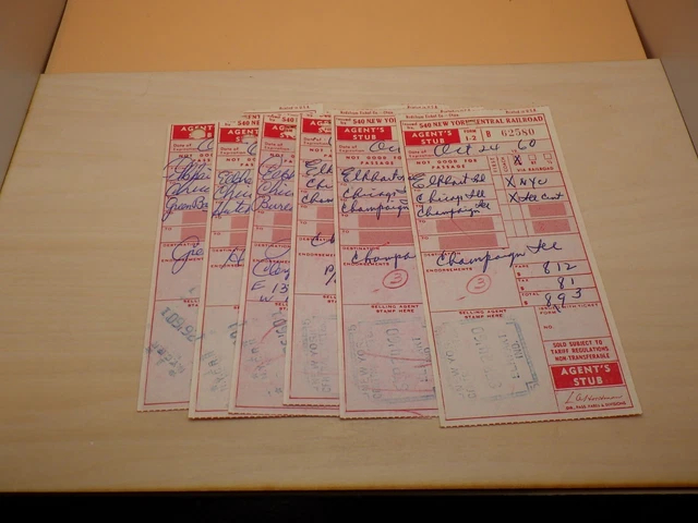 Six Pair Agents Stubs New York Central Railroad Train Ticket Pass Vintage
