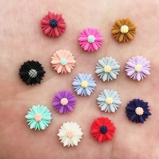 100pcs Daisy Flower Resin Stones 10mm Flatback Flowers Appliques Art Crafts Supp