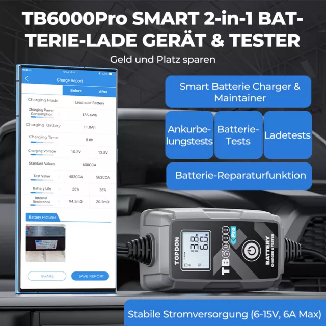 TOPDON TB6000Pro Smart chargeur de batterie de voiture et testeur de batterie 6A 2