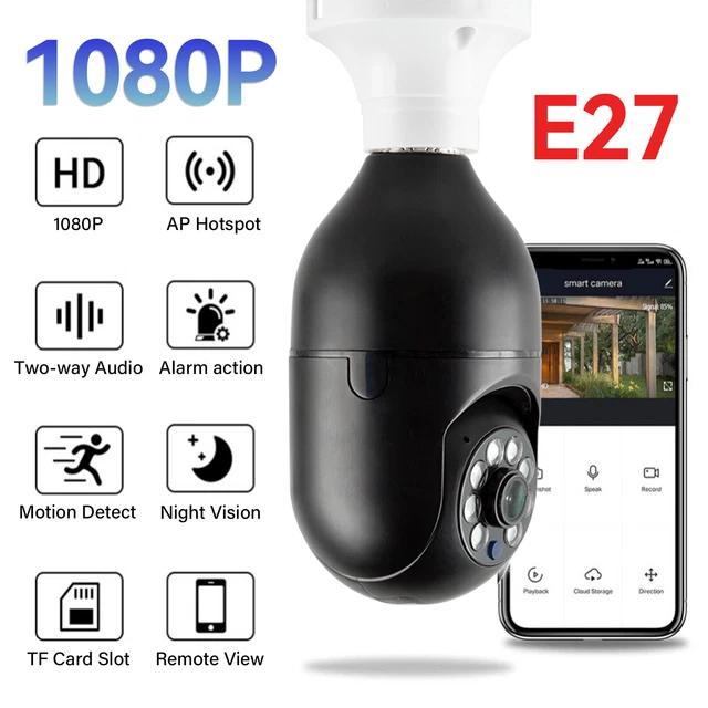 360° 1080P IP E27 Wireless Wi-Fi Light Bulb Security Camera IR Night Smart Home