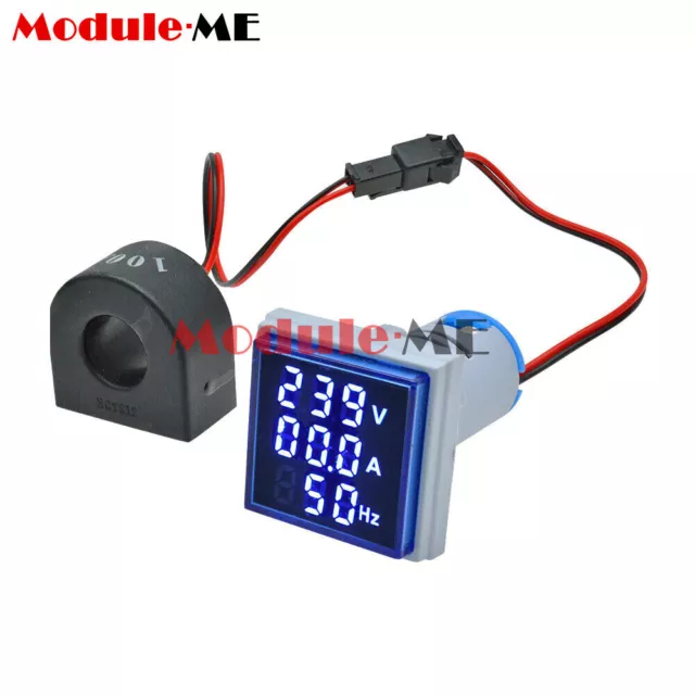 AC 60-500V 0-100A 22mm 3 in 1 Voltmeter Ammeter LED Light Digital Volt AMP Meter