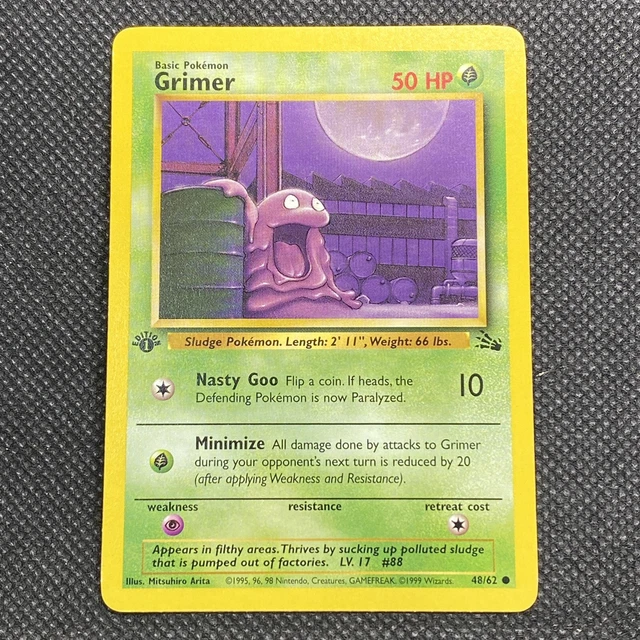 Pokémon GRIMER 1st Edition Common Card  48/62 Fossil WoTC (1999) - LP/NM