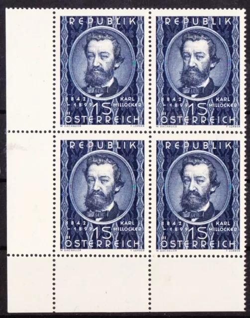 Österreich 1949 ANK 959 Mi 947 ** Karl Millöcker 4er-Block postfrisch