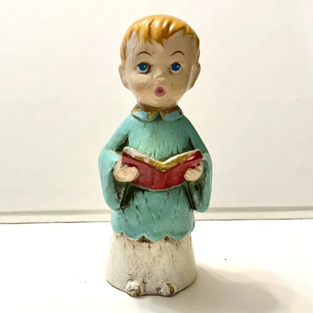 Vintage Singing Choir Boy Chalkware Figurine 1960s Made in Japan Christmas Teal