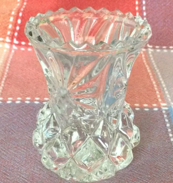 Old Vintage Cut Crystal Toothpick Holder or Mini Bud Vase 2.5" tall