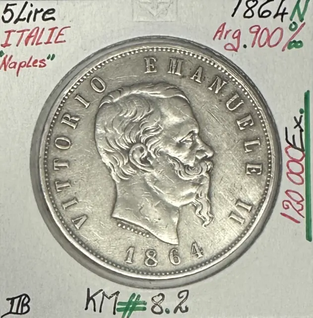 ITALIE - 5 LIRE 1864 N - Pièce de Monnaie en Argent // Qualité : TTB